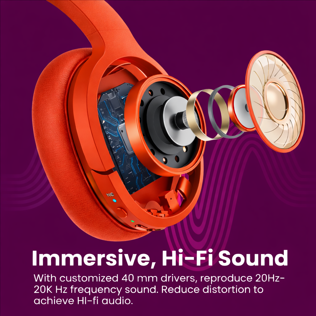 Clarity CL01 Noise Canceling Headphones with Travel Case- Red