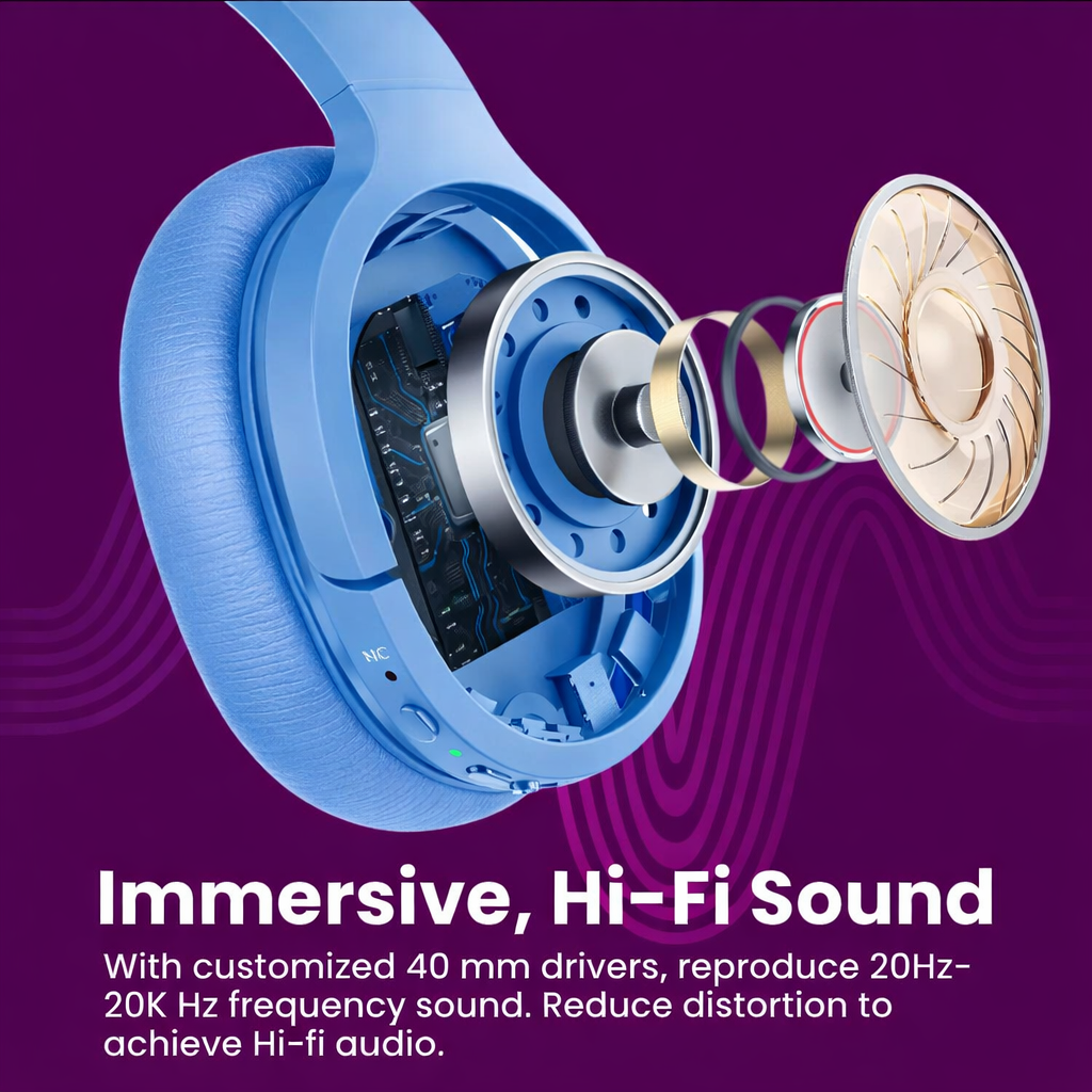 Clarity CL01 Noise Canceling Headphones with Travel Case- Blue