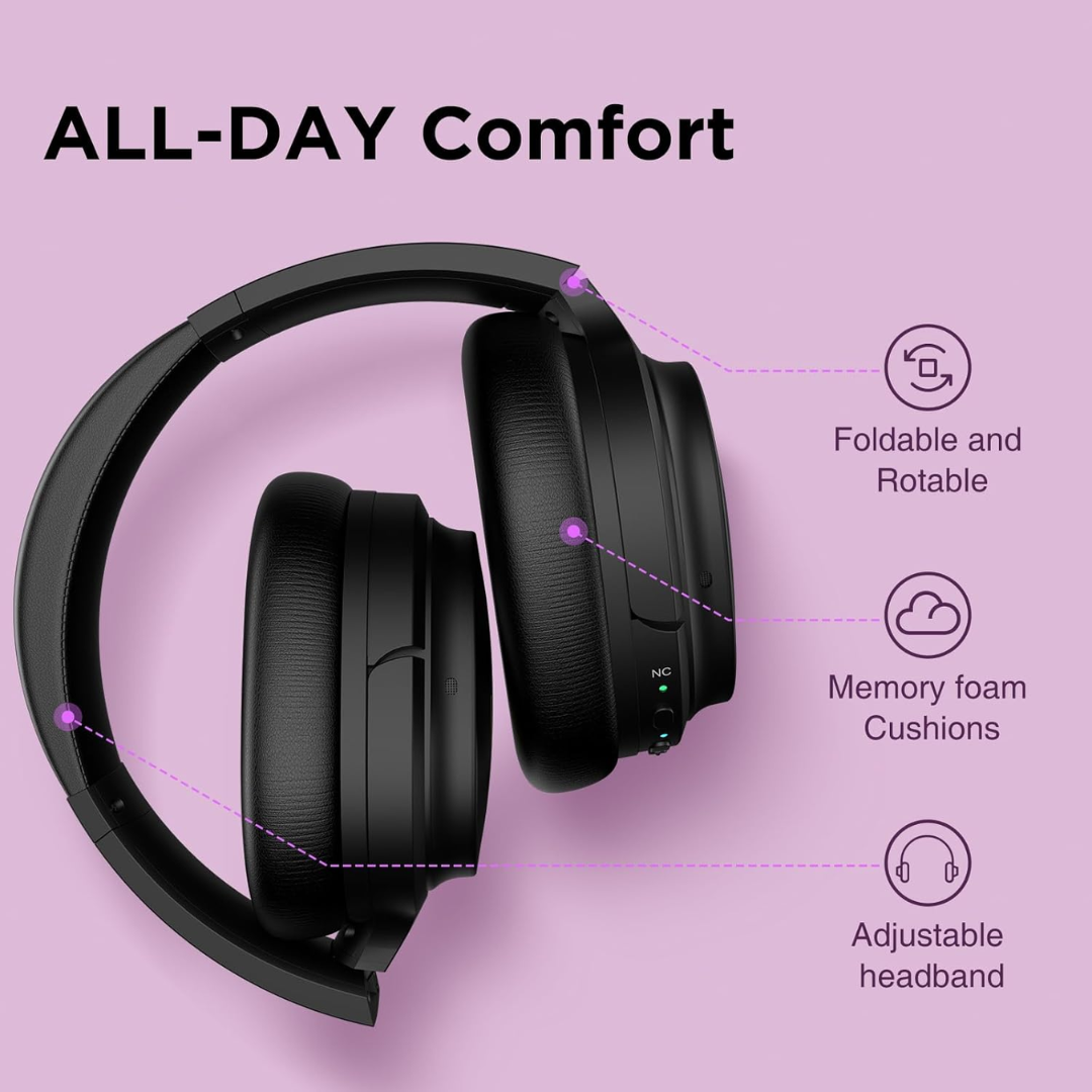 Jrumz Clarity CL01 Hybrid Active Noise Canceling Headphones, Wireless Over Ear Bluetooth Headphones, Deep Bass, Comfort Fit Ear Pads, 40H Playtime for DJs, Home Office, Travel, Gym