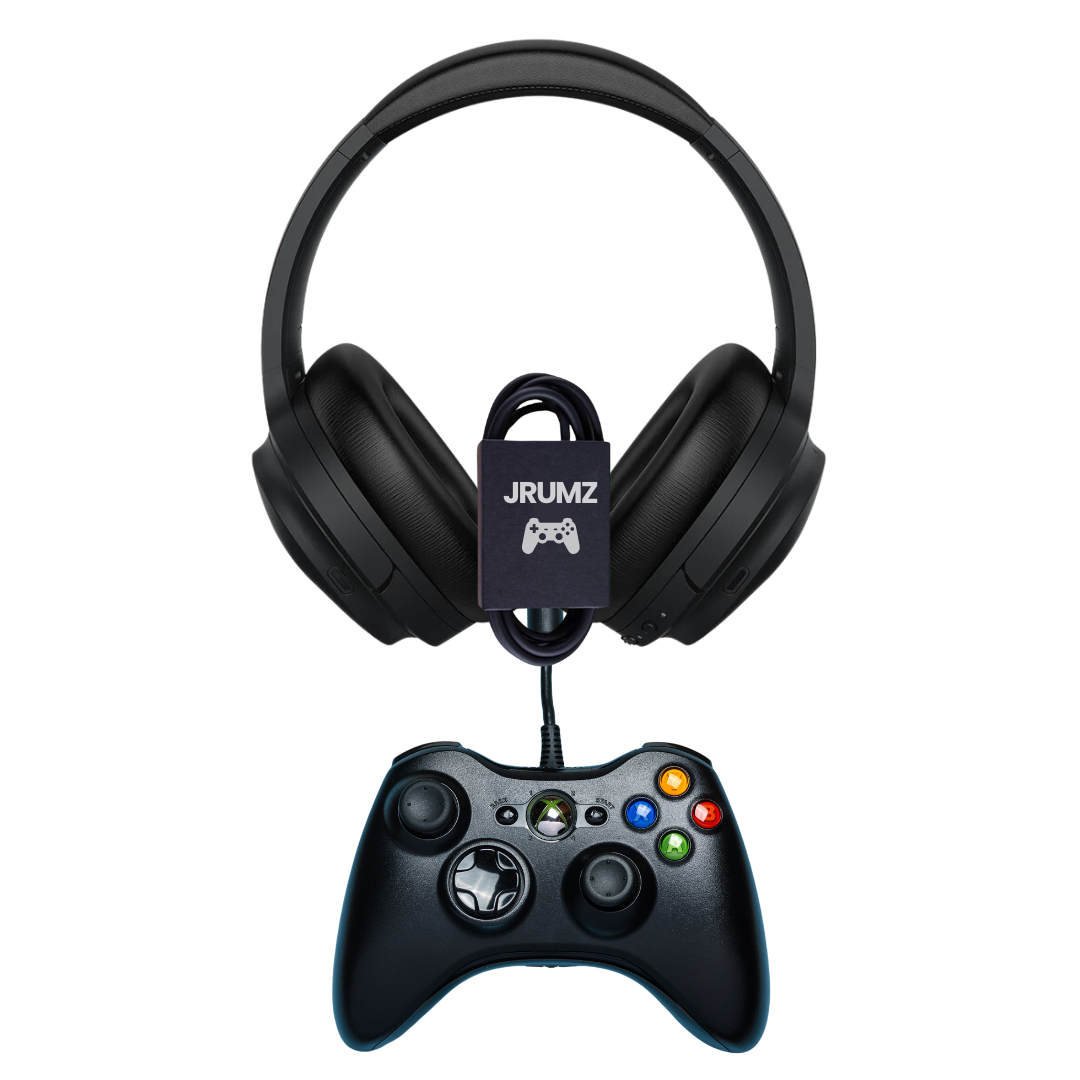 Jrumz GameLink: Black Audio Cable with Mic & Volume Control for Gaming Controller