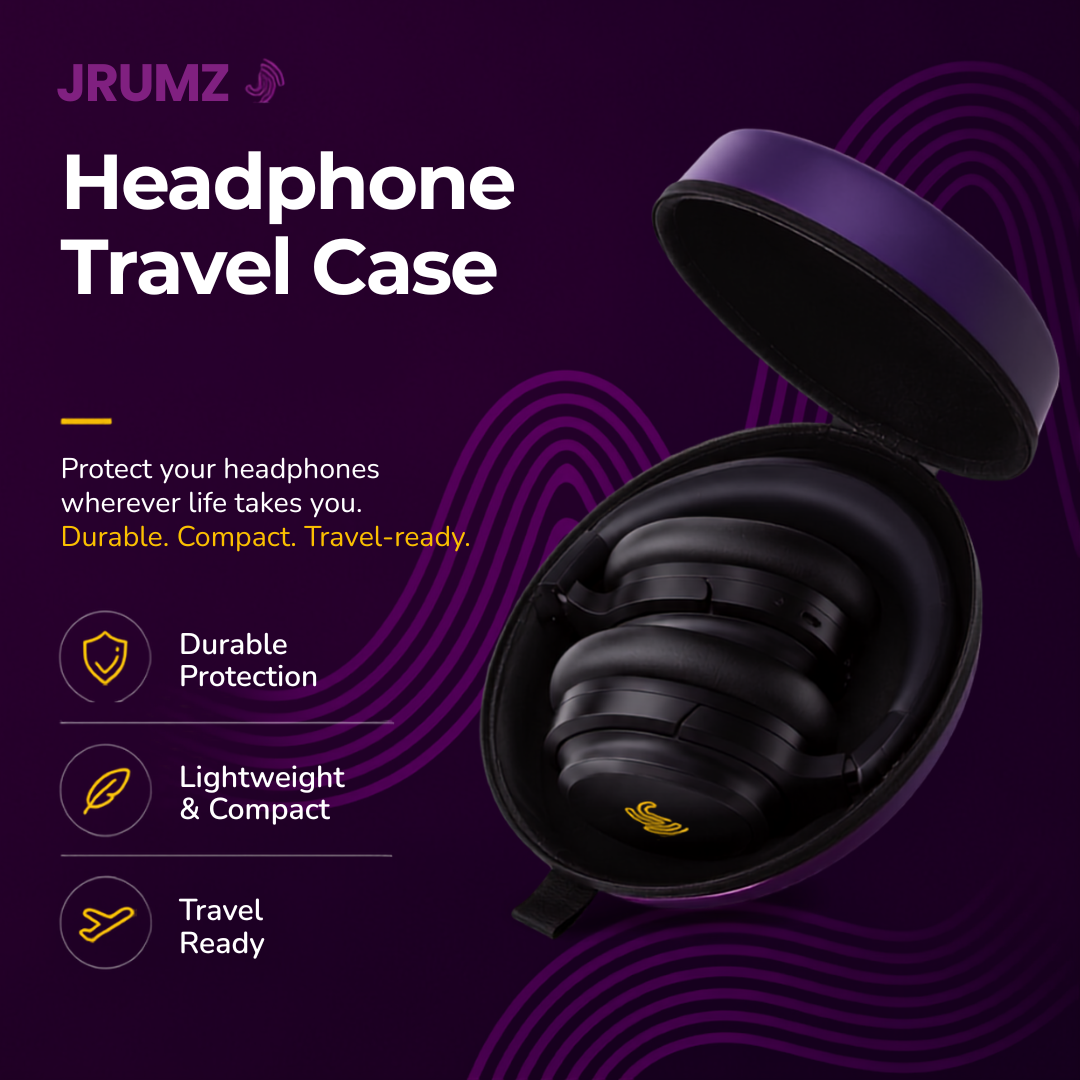 Headphone Travel Case for Headphones, Cables, & Wireless Bluetooth Headphones with Clip